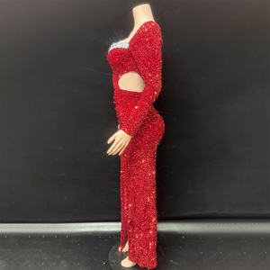 Novance Y5573 Productos al por Mayor, Vestido <span class=keywords><strong>de</strong></span> <span class=keywords><strong>Noche</strong></span> Rojo <span class=keywords><strong>de</strong></span> Manga Larga con Lentejuelas, Vestidos <span class=keywords><strong>de</strong></span> Cóctel Elegantes para Graduación, Disfraz <span class=keywords><strong>de</strong></span> Cantante - Product Image 2