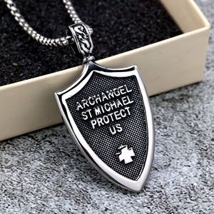 Collier pendentif Saint Michel Ange en acier inoxydable, forme bouclier, bijoux de mode pour homme, cadeau - Product Image 4