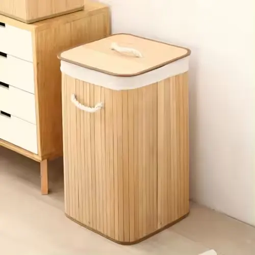 Multifunctional Grocery Foldable Large Bamboo Laundry Hamper with Lid Dirty Clothes Storage Bucket Laundry Basket for Bathroom