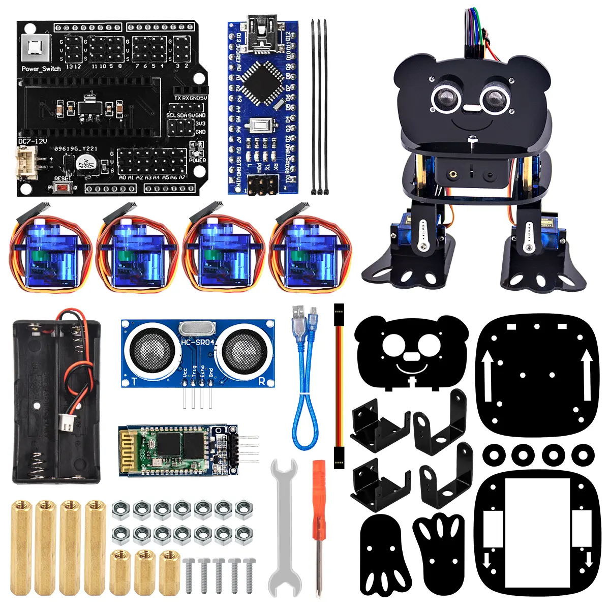 LAFVIN pour bricolage 4-dof Panda Robot Kit Programmable danse Robot Kit pour Nano Support Android APP Control pour Arduino kit
