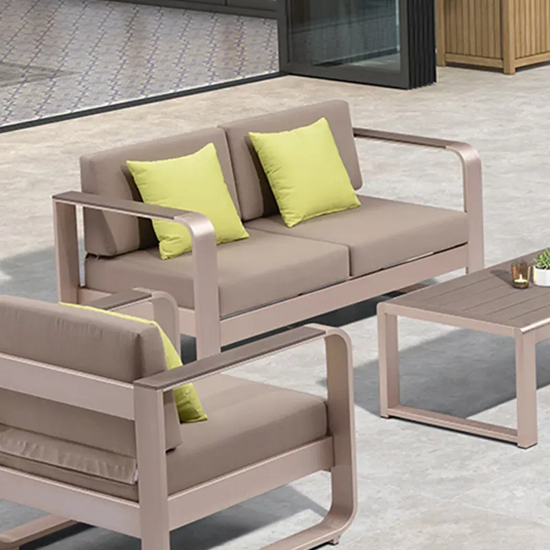 Fabric seat all weather patio furniture aluminum restaurant sofa outside patio outdoor 2 setater sofa sets