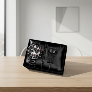 Fashion Men's Stainless Steel Band Natural Stone <strong>Geneva</strong> Casual/Sporty Business Calendar Quartz <strong>Watch</strong> Ring Cross Necklace <strong>Set</strong> - Product Image 2