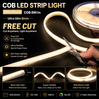 Bande LED COB 320 LED/m, découpe libre, 8 mm, flexible, 8W/m, 12V 24V, ultra-mince, sans points, monocolore