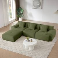 Ensemble de canapé modulaire en forme de L en lin blanc moderne pour salon, tissu beige crème avec garnissage en plumes pour hôtels