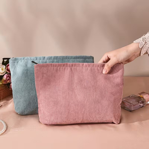Corduroy Makeup Bag Custom Logo Multi Color Travel Cosmetic Storage Pouch Portable Skincare Wash Organizer <b>Purse</b> - Product Image 5