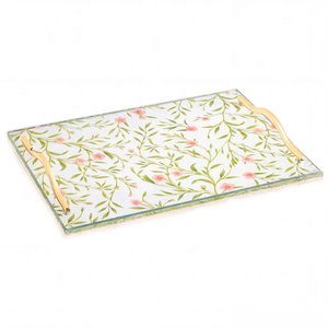 Papan Challah Akrilik Motif Burung Bunga, Nampan Sajian Roti Shabbat Persegi Panjang, Dekorasi Meja Yahudi, Hadiah Judaika - Product Image 1