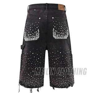 Pantalones Cortos Bermuda de Diseño Personalizado para Hombre, Jeans con Cristales y Pedrería, Jeans con Dobladillo sin Rematar, Pantalones Cortos de Mezclilla para Hombre - Product Image 2