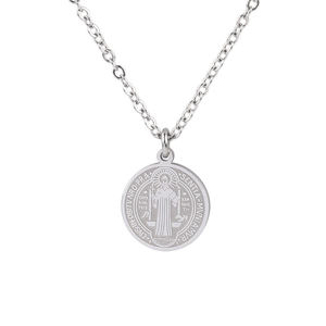 Collier en acier inoxydable Saint Benoît pour prêtre, pendentif rond, collier exorciste, bijoux transfrontaliers en acier inoxydable, pendentif personnalisé - Product Image 2