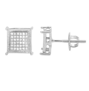 Custom <b>Silver</b> Square Shape Hip Hop Cluster Earrings with Lab Grown Diamonds 10K White Gold Plated Party Jewelry - Product Image 1