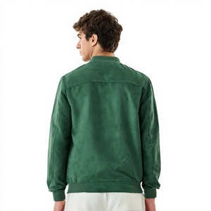 Men's Green <b>Suede</b> Bomber <b>Jacket</b> Stand Collar Zipper Closure Casual Autumn Wear Regular Fit Solid Color - Product Image 2