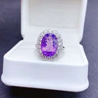 Cincin Statement Amethyst Alami Besar Grosir Perak Sterling 925 Batu Permata Ungu Ukuran Besar Harga Pabrik
