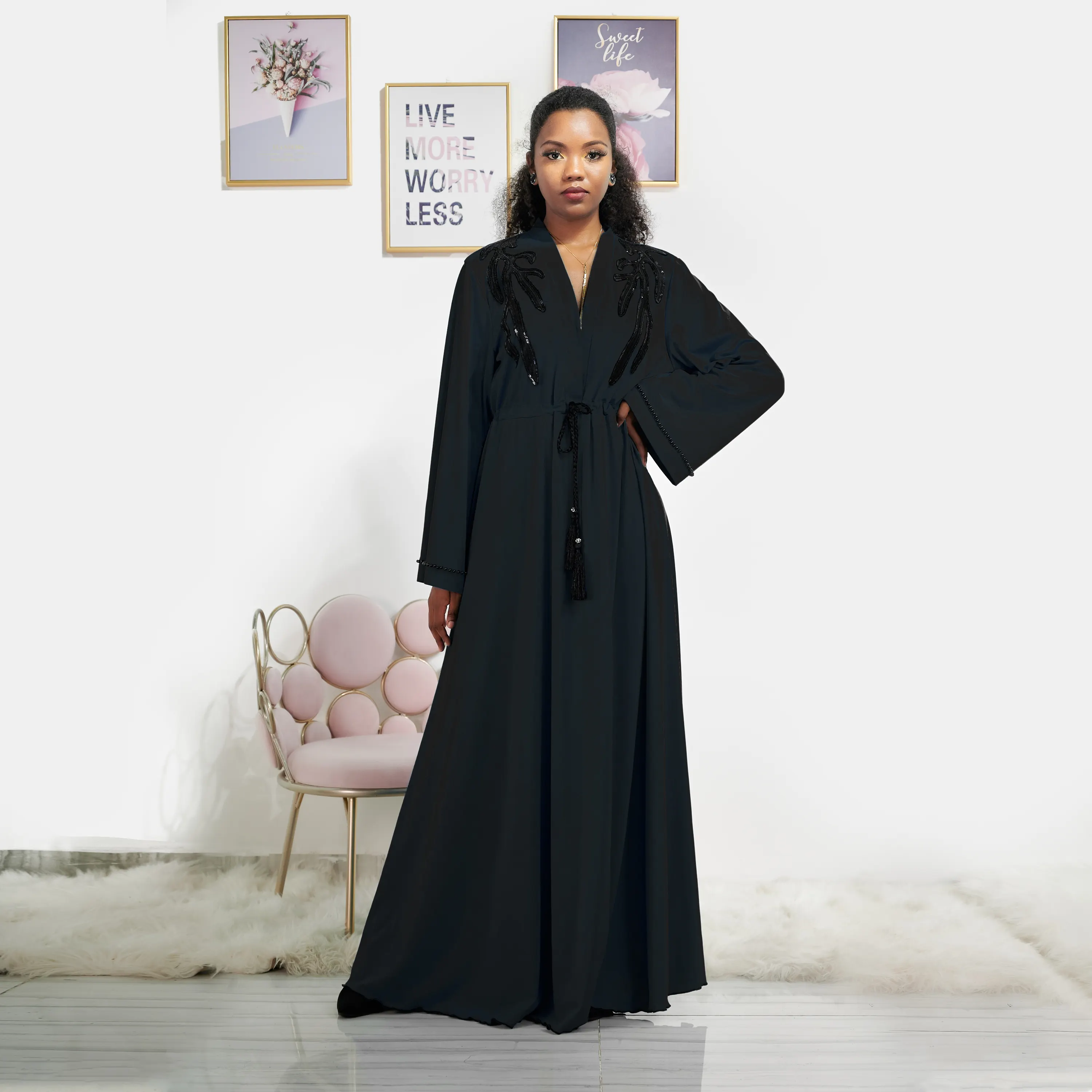 Laatste Mode Bloemen Abaya Moslim Nieuwe Jurken Voor Vrouwen Midden-oosten Ondersteuning In-Voorraad Items Volwassenen