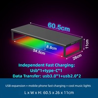 Base Elevadora de Monitor Metálica con Luces LED RGB, Puertos USB 3.0 y Carga Rápida, Soporte Amplio y Extralargo para Computadoras de Escritorio