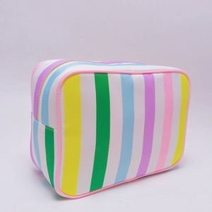 Large Capacity Women Nylon Eco-Friendly Makeup Bags Custom Tassel Puller Zipper Waterproof for Pouches Travel Striped - Product Image 2