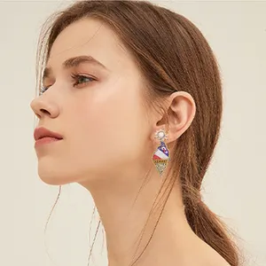 Beaded Drop Earrings Multicolored Seed Bead Earrings Women Bohemia Statement Hoop Dangle Earrings For Wedding Party Vacation