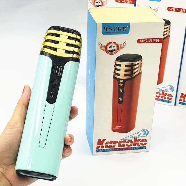 WS838 WSTER Support USB TF CARD FM RADIO With Disco Light Karaoke Speaker Karaoke Wireless Karaoke Microphone