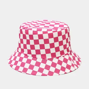 Cappello da pescatore a tesa corta a quadri rosa a quadri classico personalizzato all'ingrosso