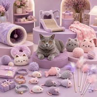 Peluche personnalisée chat violet lavande, jouet interactif couineur à mâcher pour chaton, souris, poisson