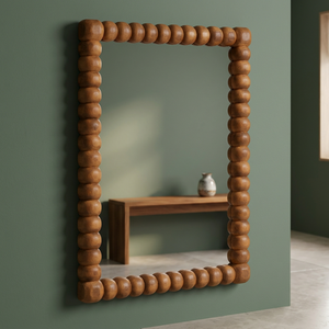 Miroir mural rustique en bois de manguier, artisanal, écologique, vente en gros |   Miel naturel brun - Product Image 2