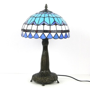 LongHuiJing 12Inch Blue Stained Glass Dome LED Desk Lamp Retro Handmade Zinc Alloy Base Mediterranean 2700K Warm White Flexible - Product Image 1