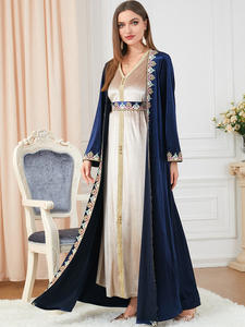 SIPO 2023การออกแบบใหม่ EID กำมะหยี่สีทองลูกเรือคอผ้างดงามเปิด Abaya ชุดผู้หญิงมุสลิม - Product Image 5