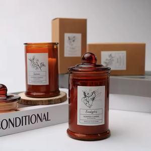 Descuento a granel Velas perfumadas de cera de soja con tarro de vidrio marrón y tapas de vidrio Vela perfumada personalizada de lujo - Product Image 5