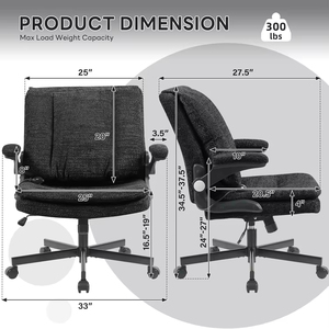 Silla de escritorio con asiento ancho y patas cruzadas, respaldo abatible, soporte lumbar con airbag dinámico y ruedas - Product Image 3