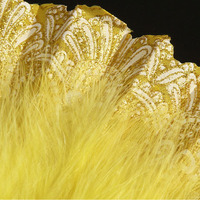 Éventails pliants classiques pas chers en plastique avec plumes multicolores et pompons brodés or pour carnaval et spectacle de danse