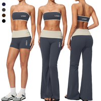 Pantalons à jambes larges pour femmes, ensemble de sport avec soutien-gorge et short, ensemble de deux pièces, ensemble de vêtements de sport