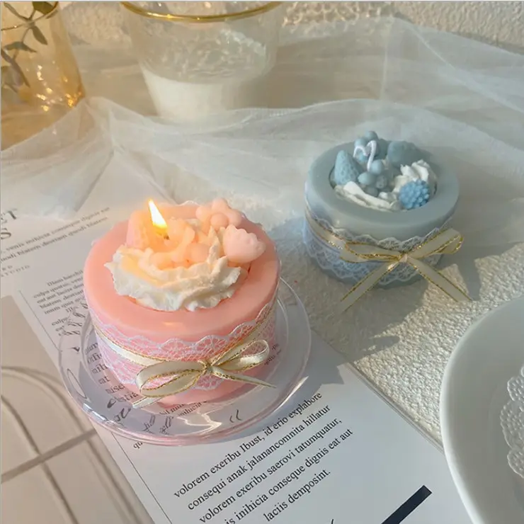 Vela de aromaterapia de bolo redondo, presente de férias, aniversário, decorada, vela de cera de soja, cupcake