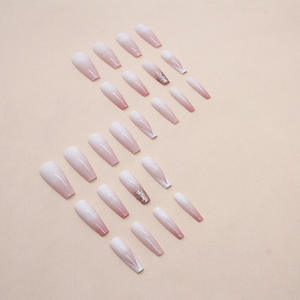 24 piezas <span class=keywords><strong>2022</strong></span> nuevo patrón de mármol rosa degradado largo ataúd cubierta completa puntas de <span class=keywords><strong>uñas</strong></span> - Product Image 2