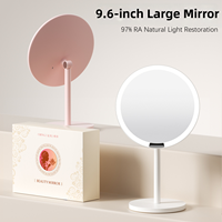 Miroir de Maquillage LED de Bureau 9,6 Pouces avec Contrôle Tactile, 3 Couleurs Dimmables, Rechargeable, HD, avec Éclairage pour Femmes et Salons