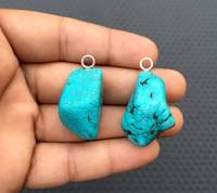Magnifique Pendentif Fait Main en Argent Sterling 92,5 avec Pierre Précieuse Turquoise Brute de Qualité AAA, Vente en Gros pour Bijoux DIY (2 Pièces)