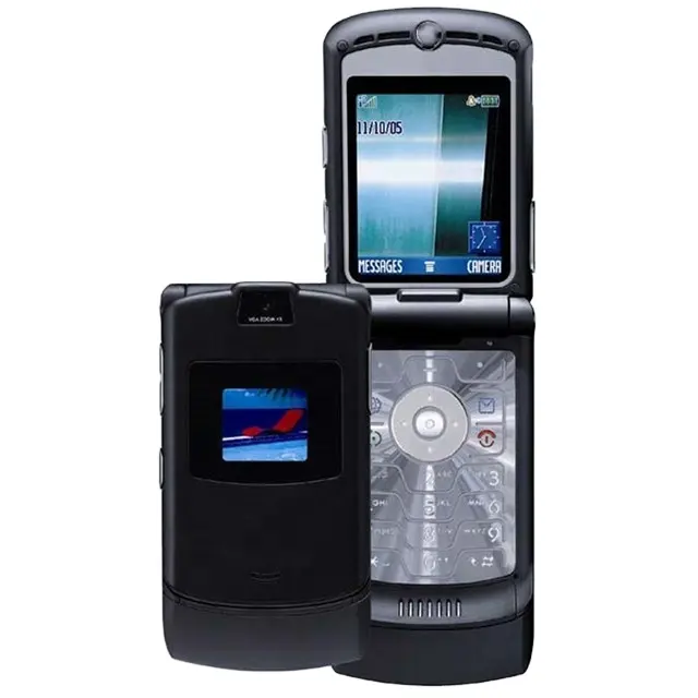โทรศัพท์มือถือแบบฝาพับระบบ GSM ดั้งเดิมปลดล็อคโทรศัพท์แบบเรียบง่ายสำหรับ v3i V3 Motorola Razr