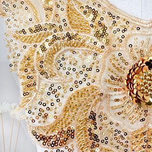 Tùy Chỉnh <span class=keywords><strong>V</strong></span>àng Sequin Ren Cổ Áo Đính Bán Buôn Đính Cườm Corsage Hollow Thêu <span class=keywords><strong>V</strong></span> Cổ Áo Đính Cho Hồi Giáo Quần Áo - Product Image 3