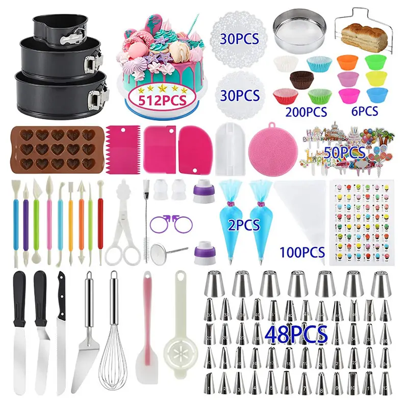 512pcs With Cookie Cake Turntable Springform Baking Pan Cake Decorating Kits For Beginners Cake Making Tools