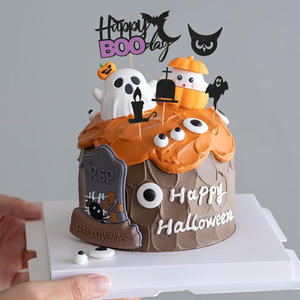 Fun Little Devils Ghost Castle Witch Spider Web Cake Decoraciones para fiestas de Año Nuevo-Diseño de tarjeta enchufable de Halloween de lujo - Product Image 3