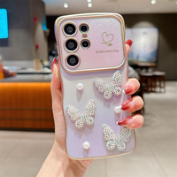 Coque Papillon Diamant Perlé pour Samsung S25 Edge, Étui Brillant avec Protection Caméra pour Galaxy S25 Ultra S23 S24 Ultra 24FE