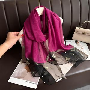 Nouvelle Écharpe en Laine Perlée Papillon pour Femme, Style Coréen, Élégante et Polyvalente, Longue en Organza, Décorative, Pashmina de Soirée Automne/Hiver - Product Image 3