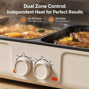 Olla Eléctrica para Interiores 2 en 1, Multifuncional, sin Humo, Shabu-Shabu, Parrilla Coreana para Barbacoa con Control de Temperatura Dual, Estilo Francés - Product Image 3