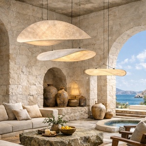 Suspension Wabi Sabi avec abat-jour en soie, éclairage doux, luminaire commercial minimaliste pour restaurant, salle d'attente, réception - Product Image 1