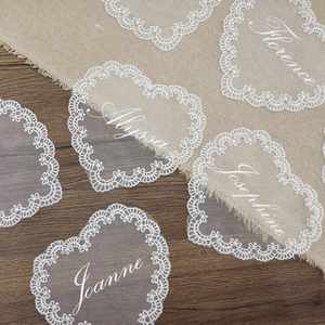 Custom Artificial Heart-Shaped Polyester Lace Thermal Transfer Printed Low MOQ Reusable <b>Name</b> <b>Cards</b> Romantic <b>Wedding</b> Party Table - Product Image 2