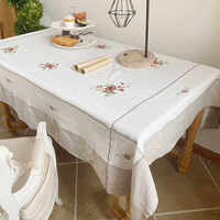 Nappe en coton naturel de qualité supérieure avec broderie florale, durable, lavable et réutilisable