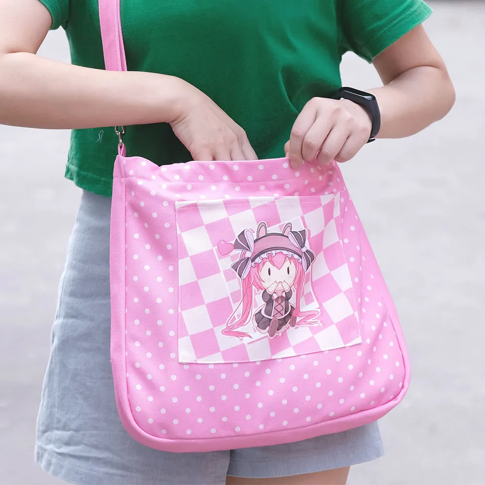 New Stylish Canvas Gilr Customized Logo Shopping CrossBody Shoulder Pouch Small Chest Lightweight Women Messenger Bag