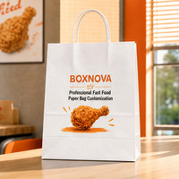 Sacs en papier kraft blanc personnalisés avec poignées durables, impression vibrante, résistants à l'huile pour l'emballage de boulangerie, de snacks et de plats à emporter