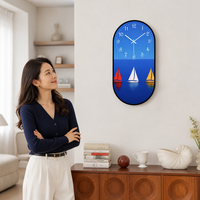Jam Dinding Porselen Kristal HD Motif Kapal Layar Laut Biru untuk Dekorasi Rumah (Suplai Grosir)