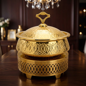Luxury 24cm Gold Stainless Steel Chafing Dish <b>Buffet</b> Food <b>Warmer</b> Tabletop Serving Container 6L Dishwasher Safe All Stoves - Product Image 3