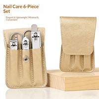 Kit de manucure et pédicure portable 6 pièces en cuir avec coupe-ongles, ciseaux à poils de nez, cure-oreilles et lime à ongles pour la maison et les voyages