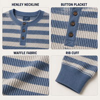 Sweat-shirt personnalisé avec logo pour homme, coupe oversize, en coton gaufré rayé, délavé à l'acide, effet vieilli, avec patte de boutonnage et imprimé lettres