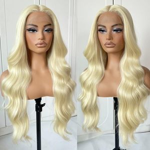 Perruques Lace Front 13x4 pour femmes, longues, ondulées, ombrées blond cendré avec racines foncées, raie au milieu, pour cosplay - Product Image 4